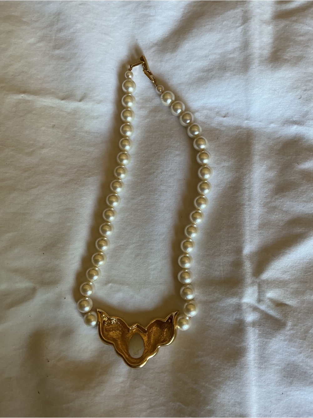 Napier White Pearl Necklace with Gold Pendant - Picture 2 of 4